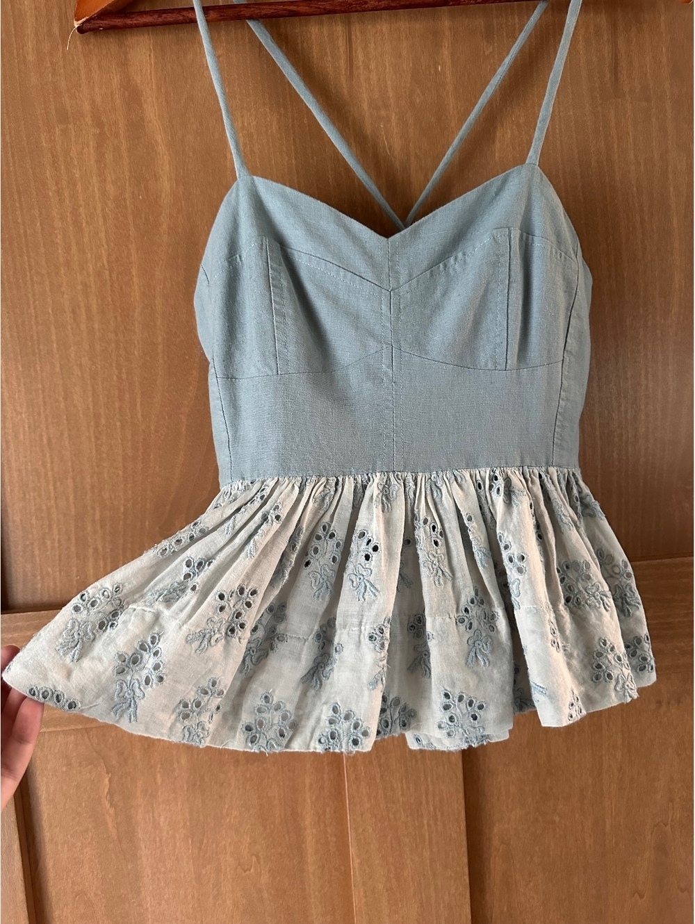 The GREAT. The Camelia Peplum Ruffle Top in Crystal-Blue Women’s size 0 XS - Picture 4 of 15